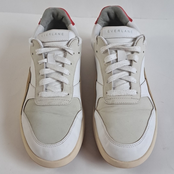 Everlane ReLeather Court sneaker lace up white, tan, with red heel sz6.5 - Picture 2 of 14